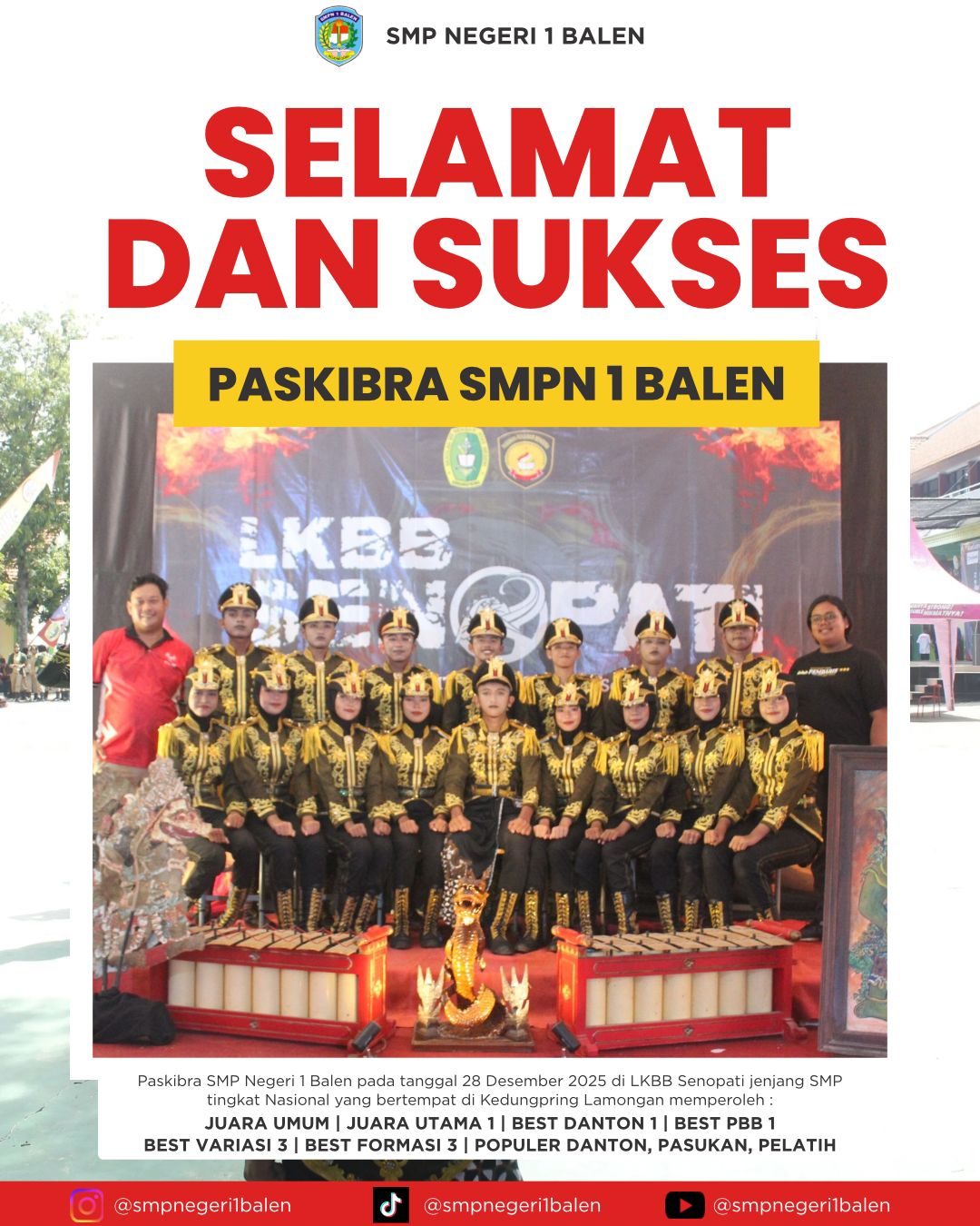 SMP Negeri 1 Balen Raih Juara Umum LKBB Senopati Tingkat Nasional Jenjang SMP Tahun 2025